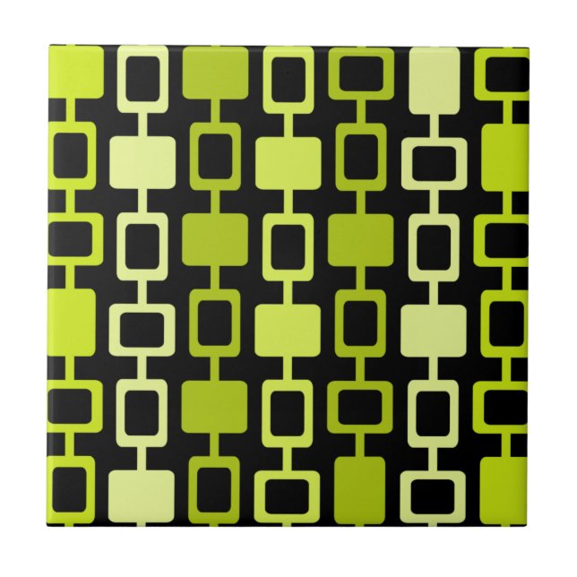 Azulejo De Cerâmica Mid Century Modern Square Columns Black Chartreuse (Frente)