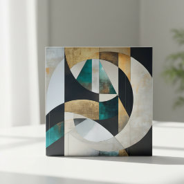 Azulejo De Cerâmica Mid-Century Modern Teal Gold Geometric Abstract
