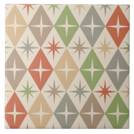 Azulejo De Cerâmica Mid Century Starbursts on Earthy Retro Diamonds