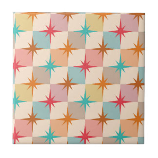 Azulejo De Cerâmica Mid Century Starbursts on Pastel Checkerboards
