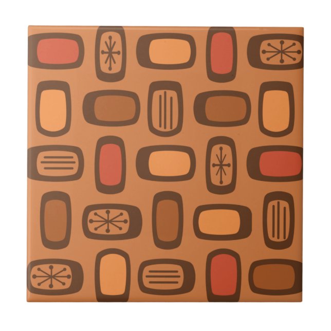 Azulejo De Cerâmica Midcentury MCM Rounded Rectangles Burnt Orange (Frente)
