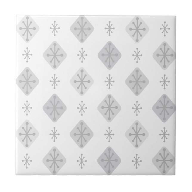 Azulejo De Cerâmica Midcentury Starbursts Diamonds Light Gray (Frente)
