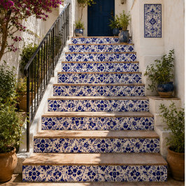 Azulejo De Cerâmica Midnight Bloom Classic Blue Floral Mosaic
