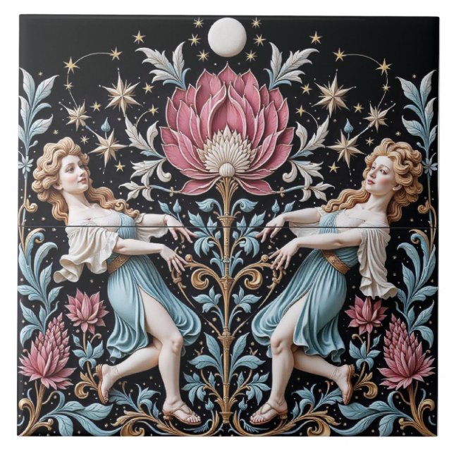 Azulejo De Cerâmica Midnight Dance Around the Pink Lotus (Frente)