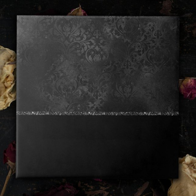 Azulejo De Cerâmica Midnight Onyx Romance | Black Satinge Damask (Criador carregado)
