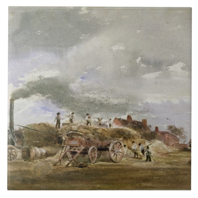 Azulejo De Cerâmica Milho Threshing (lápis & w/c no papel) (Frente)