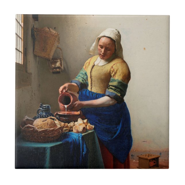 Azulejo De Cerâmica Milkmaid Kitchen Maid por Johannes Vermeer (Frente)