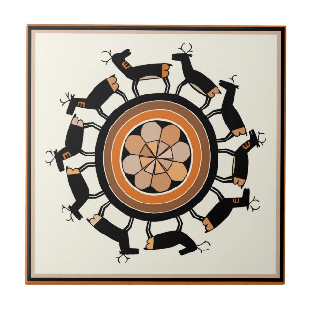 Azulejo De Cerâmica Mimbres Tribal Deer Ritual (Frente)