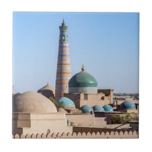 Azulejo De Cerâmica Minarete e mesquita Islam Khodja - Khiva, Uzbequis
