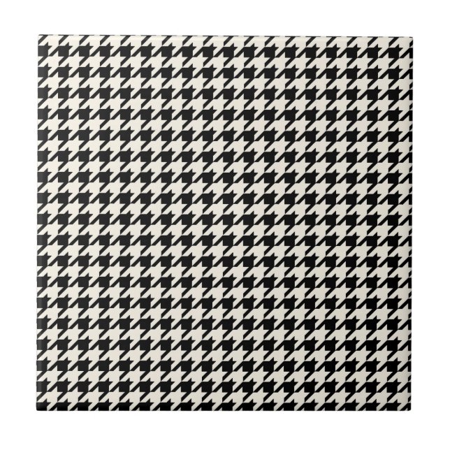Azulejo De Cerâmica Mini preto e creme do teste padrão de Houndstooth (Frente)