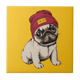 Azulejo De Cerâmica Mini Pug do hipster do filhote de cachorro