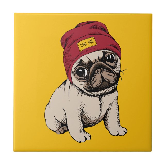 Azulejo De Cerâmica Mini Pug do hipster do filhote de cachorro (Frente)
