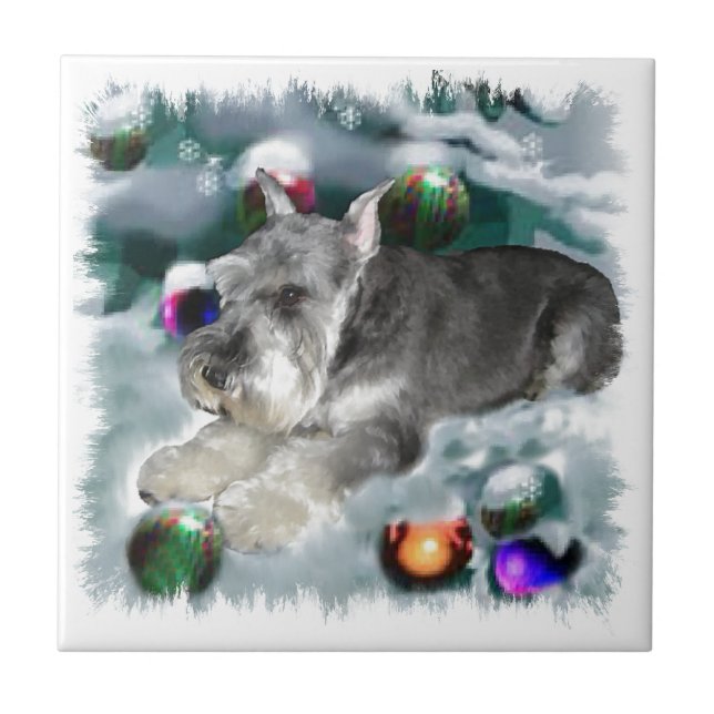 Azulejo De Cerâmica Miniatura Schnauzer Natal (Frente)
