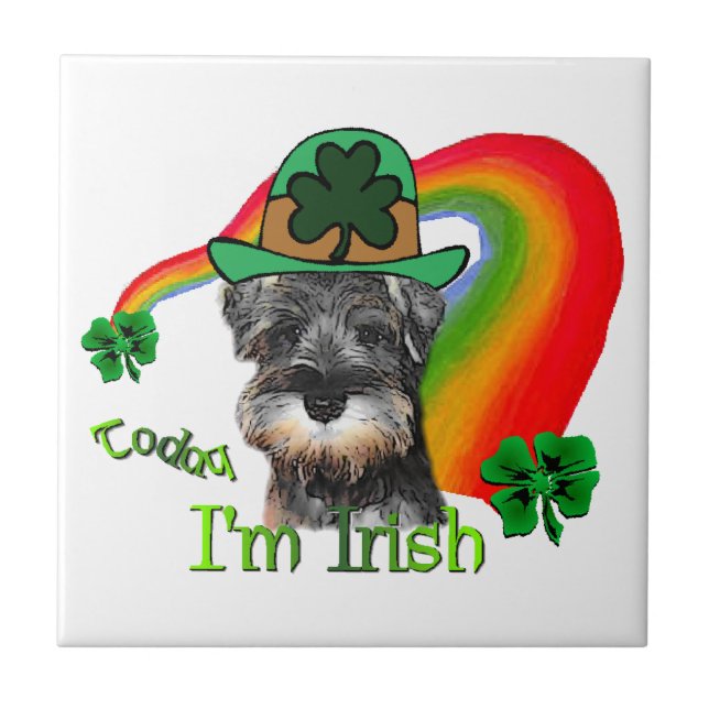 Azulejo De Cerâmica Miniatura Schnauzer St Patricks (Frente)