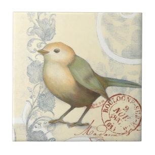 Azulejo De Cerâmica Minigráfico Amarelo e Verde no fundo da vinhagem