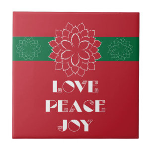 Azulejo De Cerâmica Mínima Poinsettia Vermelha com Amor, Paz, Alegria