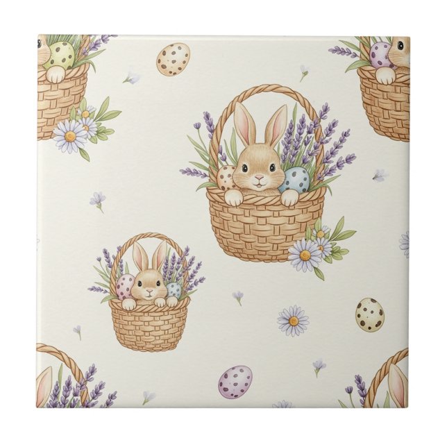 Azulejo De Cerâmica Minimal Easter Bunny Pastel Spring Pattern (4) (Frente)