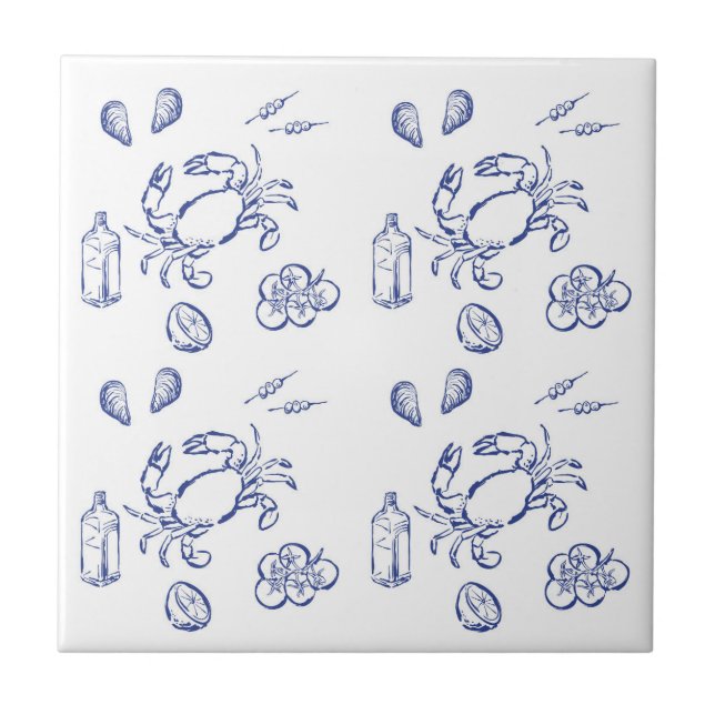 Azulejo De Cerâmica Minimalismo de Frutos do Mar (Frente)