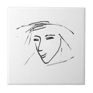 Azulejo De Cerâmica Minimalismo Elegante Desenho de Rosto Preto e Bran