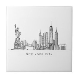 Azulejo De Cerâmica Minimalist New York City Skyline Line Art