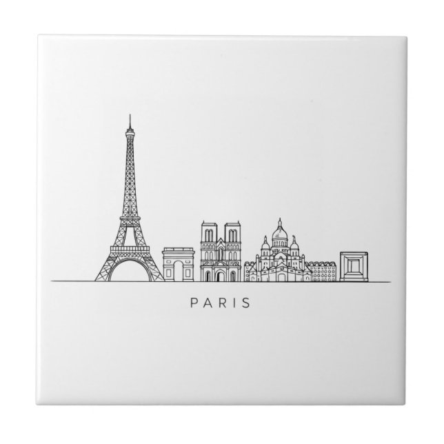 Azulejo De Cerâmica Minimalist Paris Skyline Line Art (Frente)