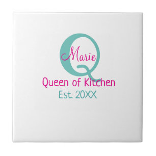 Azulejo De Cerâmica Mínimos simples cor-de-rosa verde rainha da cozinh