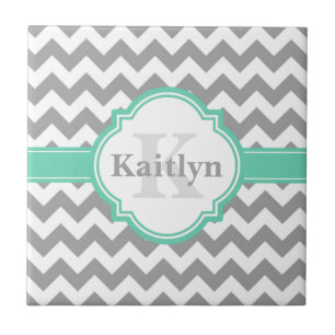 Azulejo De Cerâmica Mint Cinza Chevron Pattern & Marroquino Quatrefoil