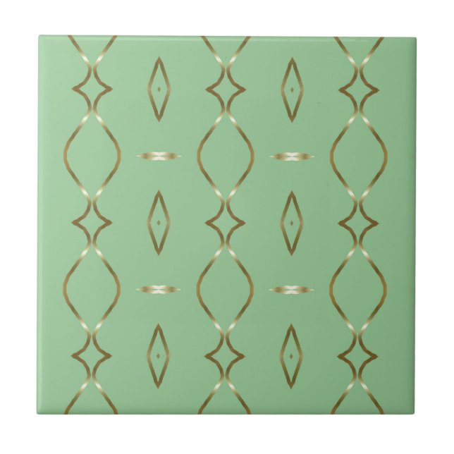 Azulejo De Cerâmica Mint e Dourado Padrão (Frente)