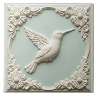 Azulejo De Cerâmica Mint green faux relief Art Nouveau Hummingbird