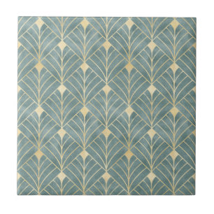 Azulejo De Cerâmica Mint Green,ouro,Art Deco, padrão,vintage,retro,Me