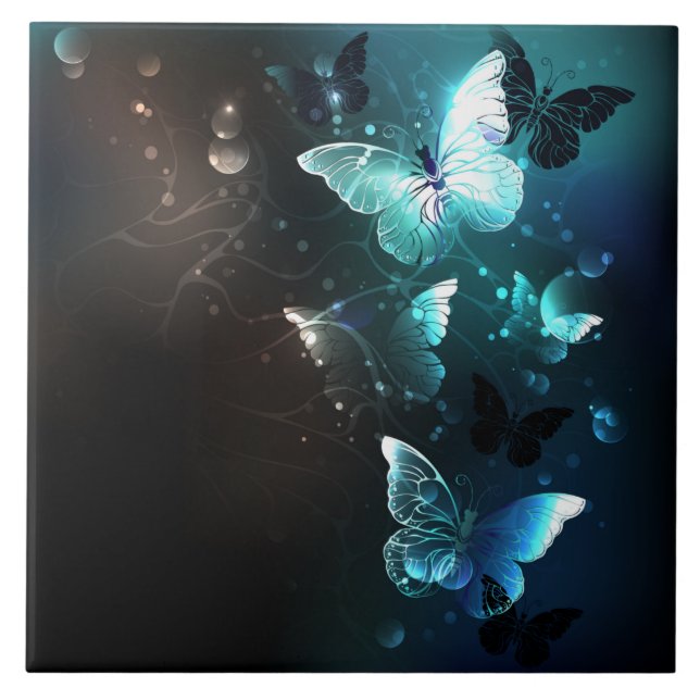 Azulejo De Cerâmica Mint Night Butterflies (Frente)