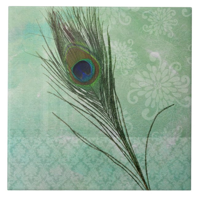 Azulejo De Cerâmica Mint Peacock Feather (Frente)