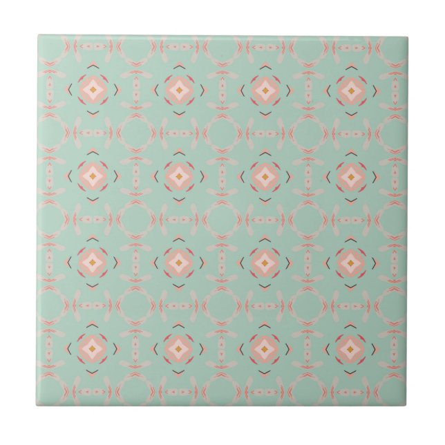 Azulejo De Cerâmica Mint Sage e Peach Modern Floral Sem Sede (Frente)