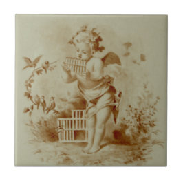 Azulejo De Cerâmica Minton Cherub Playing Pan Pipes para Aves HP Repro