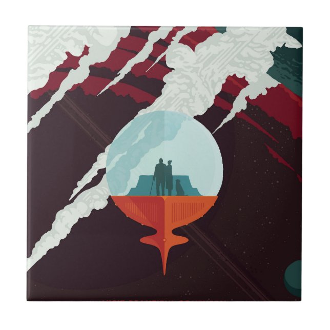 Azulejo De Cerâmica Missão De Poster-Cassini Do Espaço Retroativo A Sa (Frente)