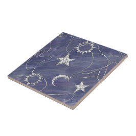 Azulejo De Cerâmica Mística Encantadora | Estrelas de Lua prateada Amu