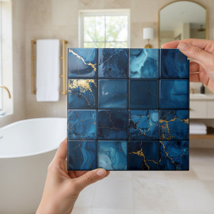 Azulejo De Cerâmica Mistura de Mármore 4x4 Quadrados Azul ID1186a