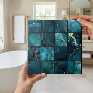 Azulejo De Cerâmica Mistura de Mármore Quadrados 4x4 Azul Turquesa ID1