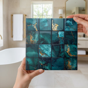 Azulejo De Cerâmica Mistura de Mármore Quadrados 4x4 Azul Turquesa ID1