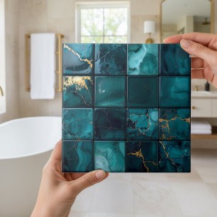 Azulejo De Cerâmica Mistura de Mármore Quadrados 4x4 Turquesa ID1186a