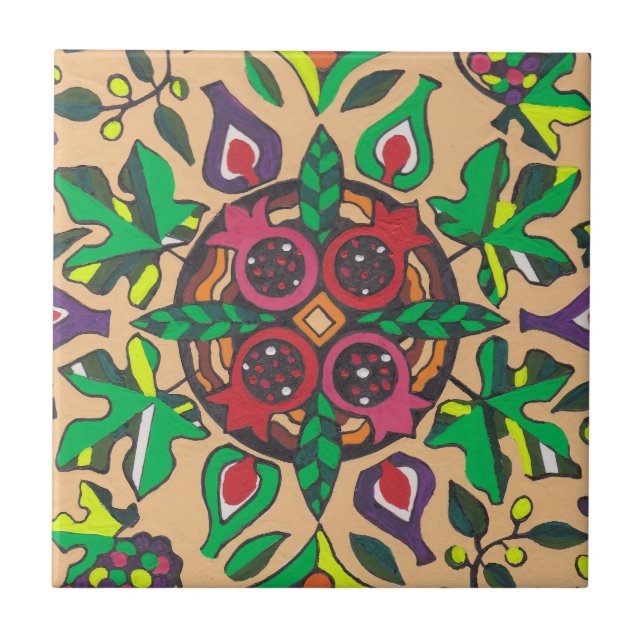 Azulejo De Cerâmica Mistura do figo e da romã (Frente)