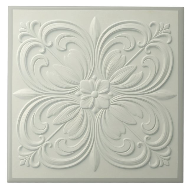 Azulejo De Cerâmica Misty Green Faux Alivio Floral (Frente)