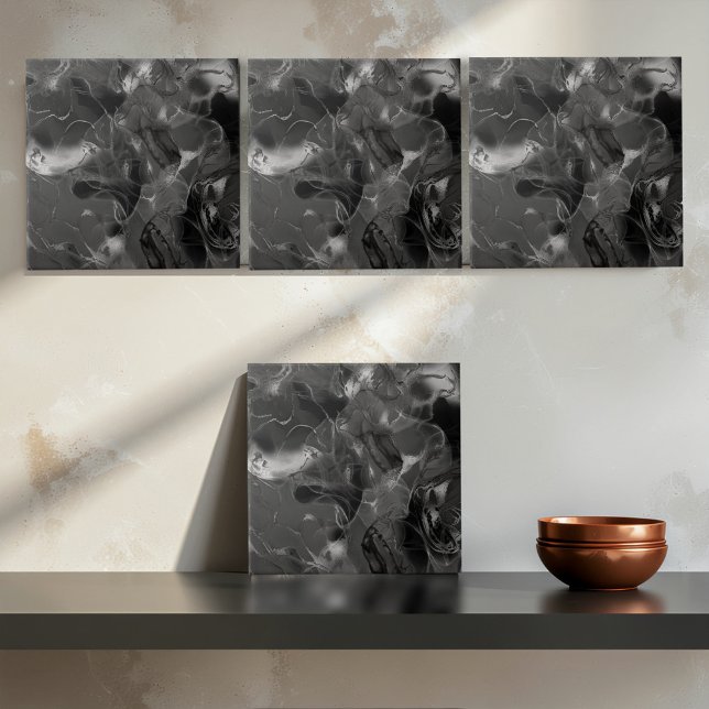 Azulejo De Cerâmica Misty Marble Abstract Pattern Dark B&W ID705a (Criador carregado)