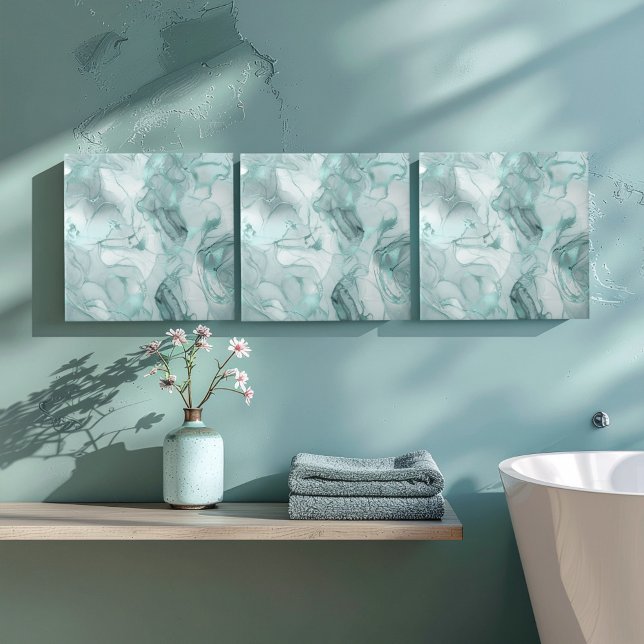 Azulejo De Cerâmica Misty Marble Abstract Pattern Light Teal ID705c (Criador carregado)