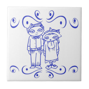 Azulejo De Cerâmica Miúdos azuis holandeses