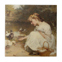 Moça alimentando patos (por Frederick Morgan)