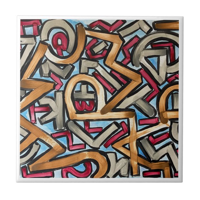 Azulejo De Cerâmica Mocha Red Gray Geometric (Frente)