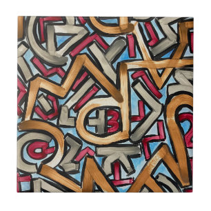 Azulejo De Cerâmica Mocha Vermelho Cinza Arte Abstrata Geométrica-Pint