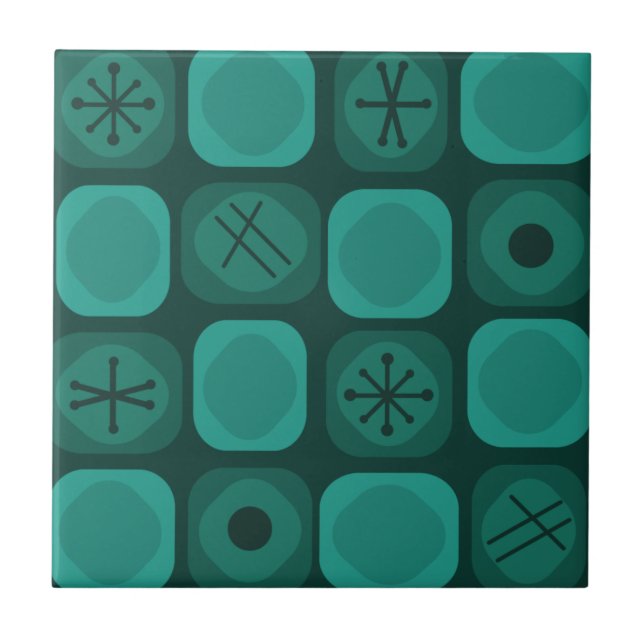 Azulejo De Cerâmica Mod Art Soft Cubes Teal dos anos 50 (Frente)