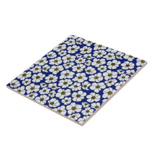 Azulejo De Cerâmica Mod Flores Silvestres Azuis E Brancas